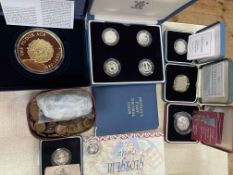 Collection of silver proof coins including The Tudor Age 5oz, UK Pattern Collection (4),