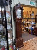 Antique mahogany cased eight day longcase clock circa 1795 having nesting bird,