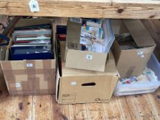 Five boxes of stamp albums, FDCs, etc.