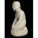 White marble figure of a young girl in classical pose with signature to base, J. Gott, 29cm.
