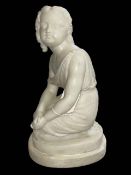 White marble figure of a young girl in classical pose with signature to base, J. Gott, 29cm.