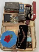 Cased silver salts, pocket and wristwatches, costume jewellery, etc.