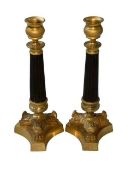 Pair Regency style gilt candlesticks, 23.5cm.