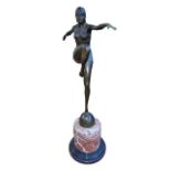 Art Deco style bronze figure of dancer on marble plinth, 58cm.