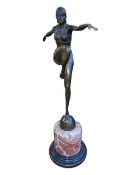 Art Deco style bronze figure of dancer on marble plinth, 58cm.