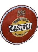 Large circular Castrol Motor Oil enamel sign, 91cm diameter.