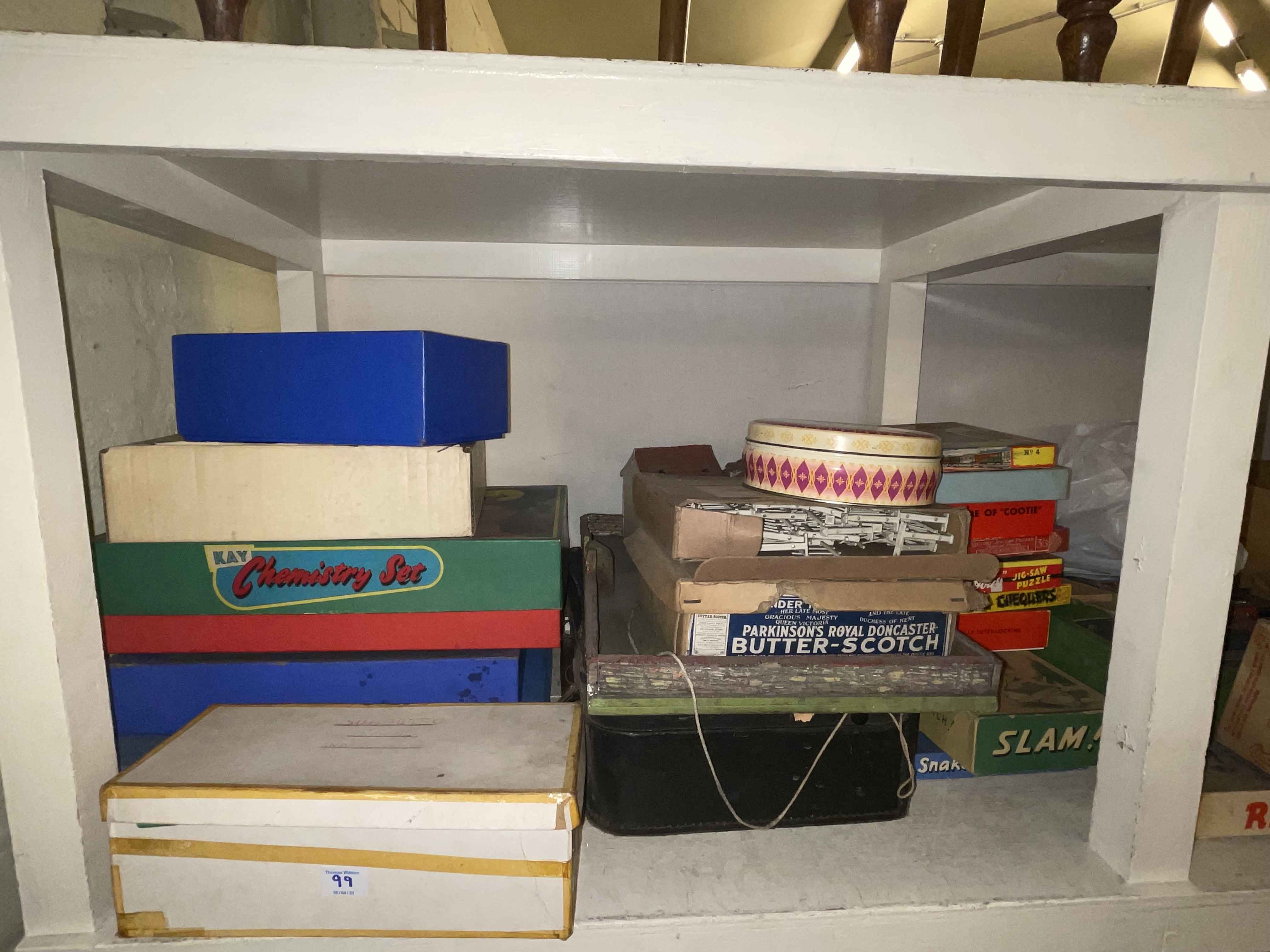 Full shelf of vintage games, toys, children's and other books, two Bayko Building sets, - Image 2 of 4