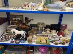 Two Royal Crown Derby 1128 plates, Lilliput Lane, paperweights, football programmes, Beswick horses,