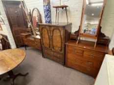 Two late Victorian/Edwardian dressing tables and walnut two drawer linen cupboard,