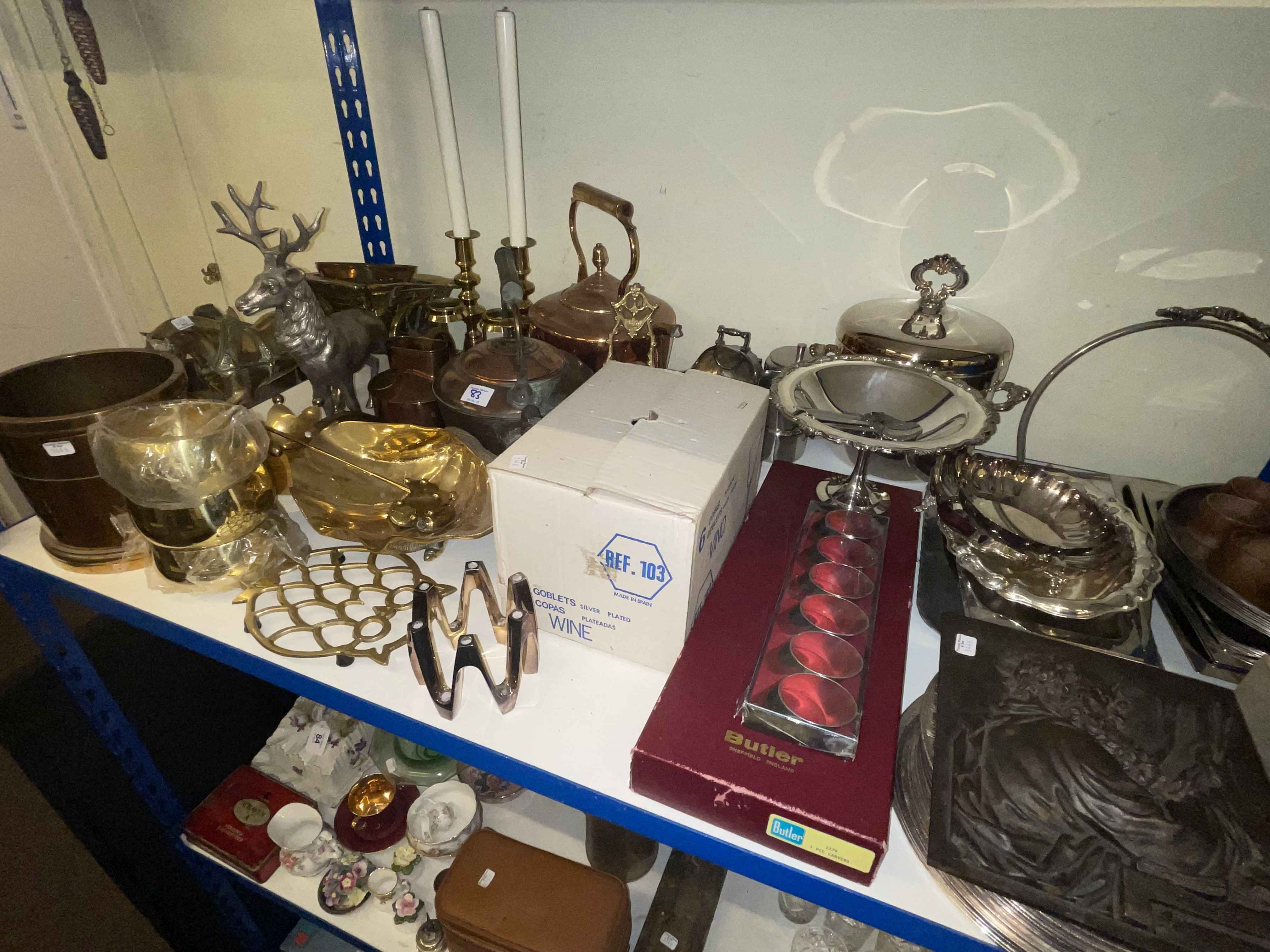 Collection of copper and brass wares including 1835 Yarm Imperial half gallon bucket, candlesticks, - Image 4 of 4