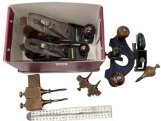 Box of vintage tools including planes.