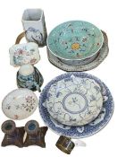 Tray of Chinese Pottery including plates, vase, small dishes,