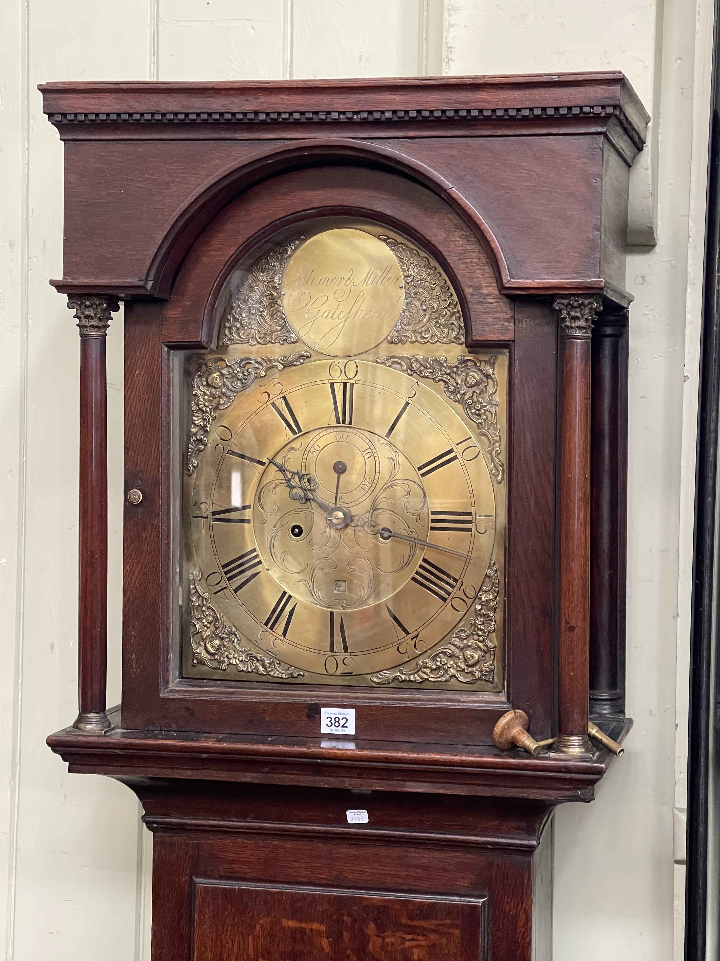 Antique oak cased eight day longcase clock circa 1780 having brass arched dial, - Image 2 of 2