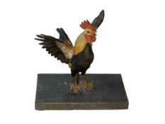 Bronze cold painted cockerel on shagreen style base, 13.5cm high.