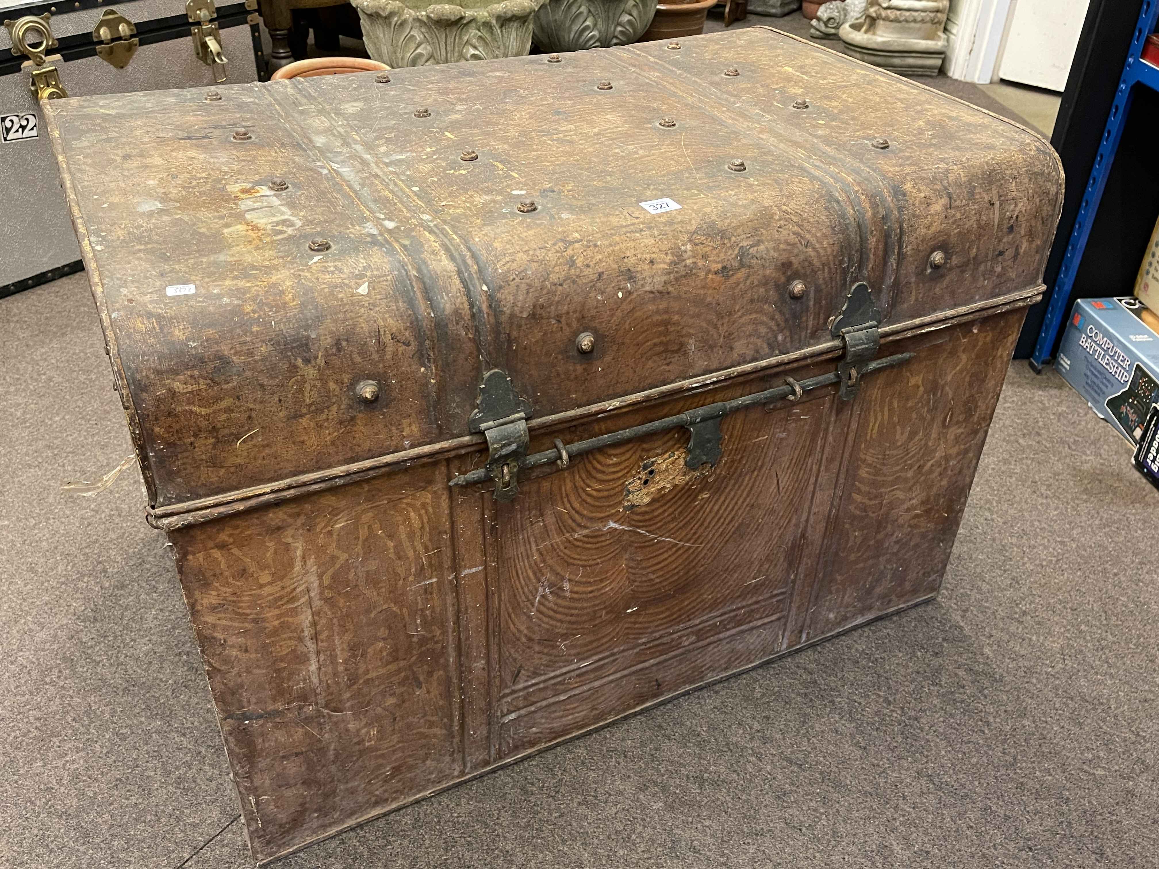 Large Victorian tin trunk, 59cm by 90cm by 61cm.