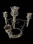 Silver four vase epergne with mirrored base, Birmingham 1910, 23cm high.