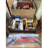 Two boxes of Corgi and Matchbox model vehicles and Minicraft model kits 1872 Vulcan Saddleback