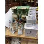 Five boxed Lladro figurines, Royal Doulton boxed horse and a pair of vases.