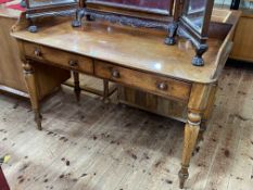 Victorian mahogany 3/4 gallery backed two drawer washstand on turned legs, 86cm by 122cm by 59cm.