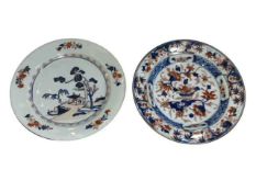 Two 18th Century Chinese Imari plates with landscape and floral designs, 23cm.