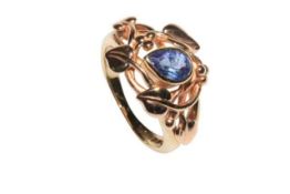 Clogau 9 carat gold tanzanite ornate ring, size H/I, with receipt and Clogau box.