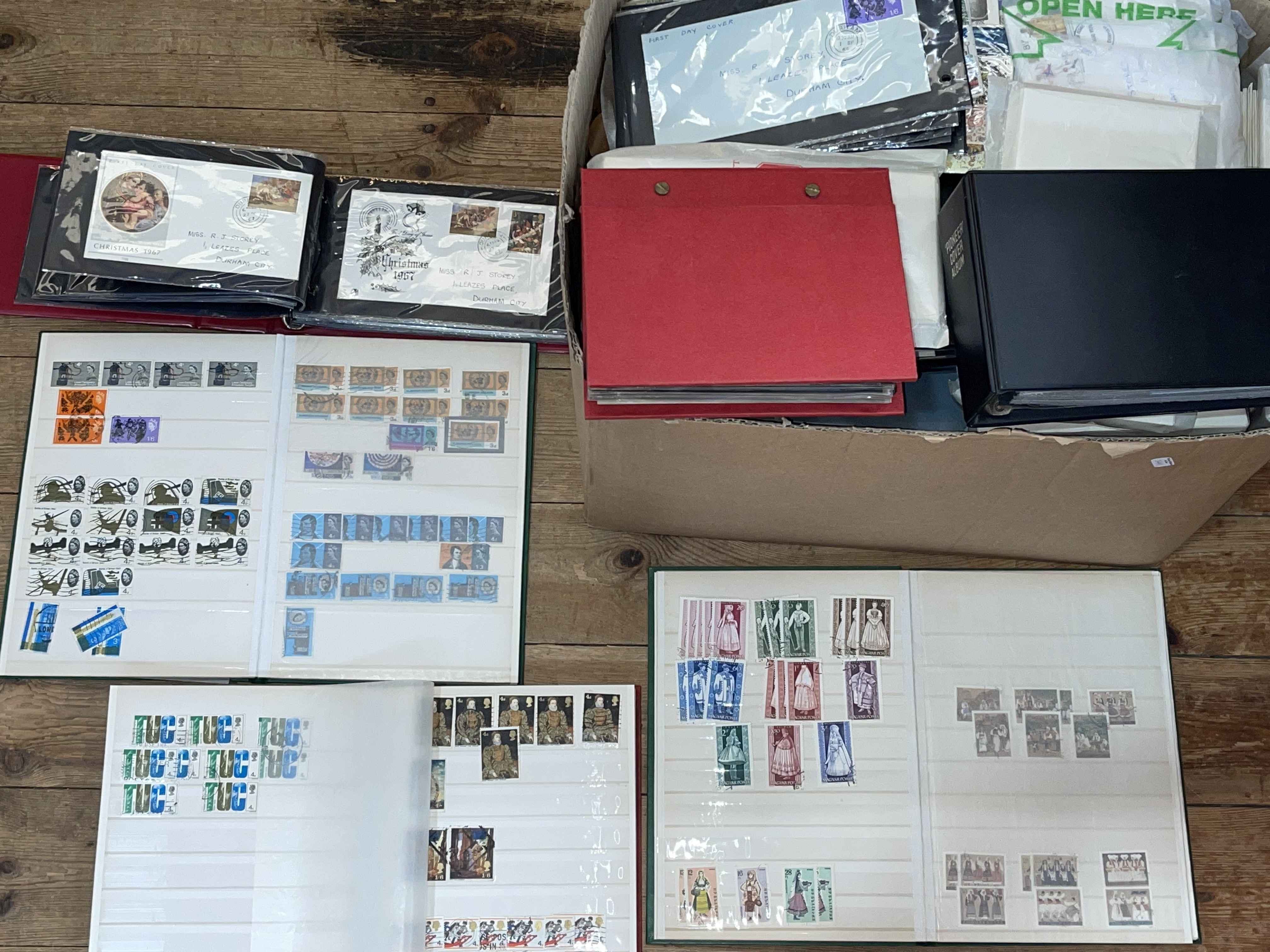 Box of Assorted stamps, first day covers, albums, etc.