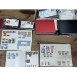 Box of Assorted stamps, first day covers, albums, etc.