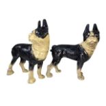 Pair of cast iron Boston Terrier dogs, 21cm high.
