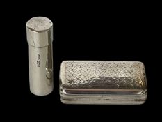 George III silver snuff box by John Shaw, Brimingham 1803, and small Asprey's silver holder (2).