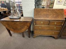 1920's oak four drawer bureau and burr walnut and satinwood inlaid drop leaf table (2) (table base