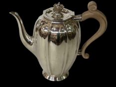 Good quality silver coffee pot with good hallmarks and Harrods, London stamp, Sheffield 1960, 19cm.