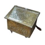 Ornate brass log bin, 42cm high.