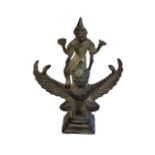 Chinese bronze of Vishnu God on Garuda in Khmer Empire style, 16cm high.
