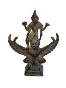 Chinese bronze of Vishnu God on Garuda in Khmer Empire style, 16cm high.