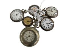 Six fob watches including three silver.