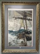 Montague Dawson, Rising Wind, large print published by Frost & Reed, in gilt frame,