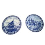 Pair of blue and white Delft wall plaques, 39.5cm diameter.