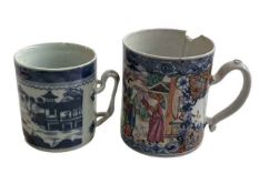 19th Century Chinese blue and white tankard and 18th Century tankard decorated with figures.