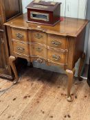 Double shaped front two drawer lowboy on cabriole legs, 78cm by 77cm by 45.5cm.