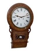 Victorian inlaid walnut drop dial wall clock.