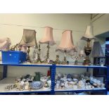 Collection of table lamps, decorative porcelain, part teawares, etc.