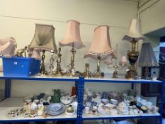 Collection of table lamps, decorative porcelain, part teawares, etc.