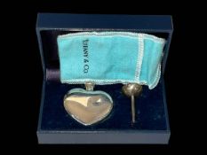 Tiffany silver heart shaped scent bottle with funnel, boxed.