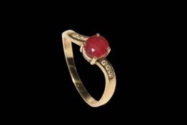 Ruby and diamond 18 carat gold ring, having approximately 0.