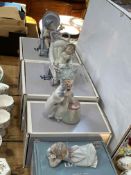 Four Lladro figurines with boxes including F81CD, 501SH, 76CT4 and 041F5.