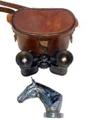Horse car mascot and leather cased Zeiss Jena 6x21 binoculars (2).