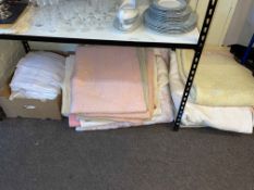 Collection of linens inc Durham quilts.