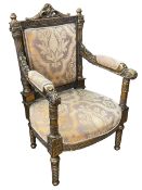Continental gilt painted open armchair.