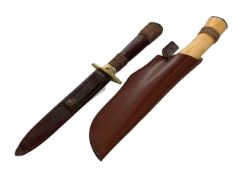 Knife in leather scabbard, overall 33cm, and Morakniv knife (2).