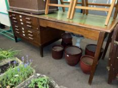 Oak six drawer plan chest-writing table and a collection of Ordnance Survey Maps,